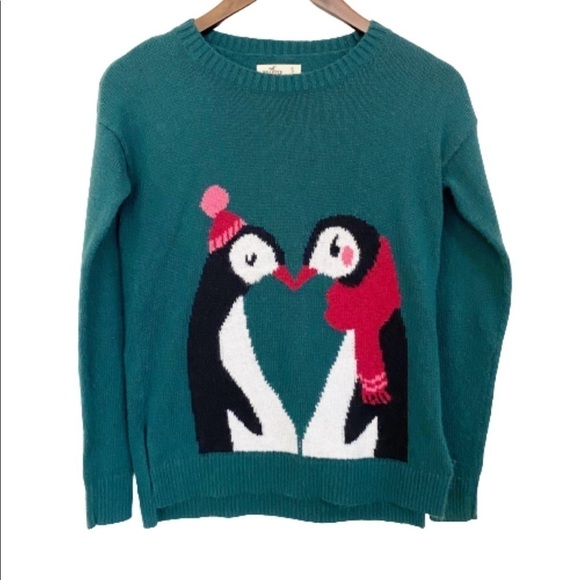 Hollister Penguin Green Holiday Christmas Sweater - Picture 2 of 7